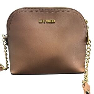 Steve Madden Brown Satchel Crossbody Bag Taupe Gold Chain‎ Logo Dome Purse NWOT